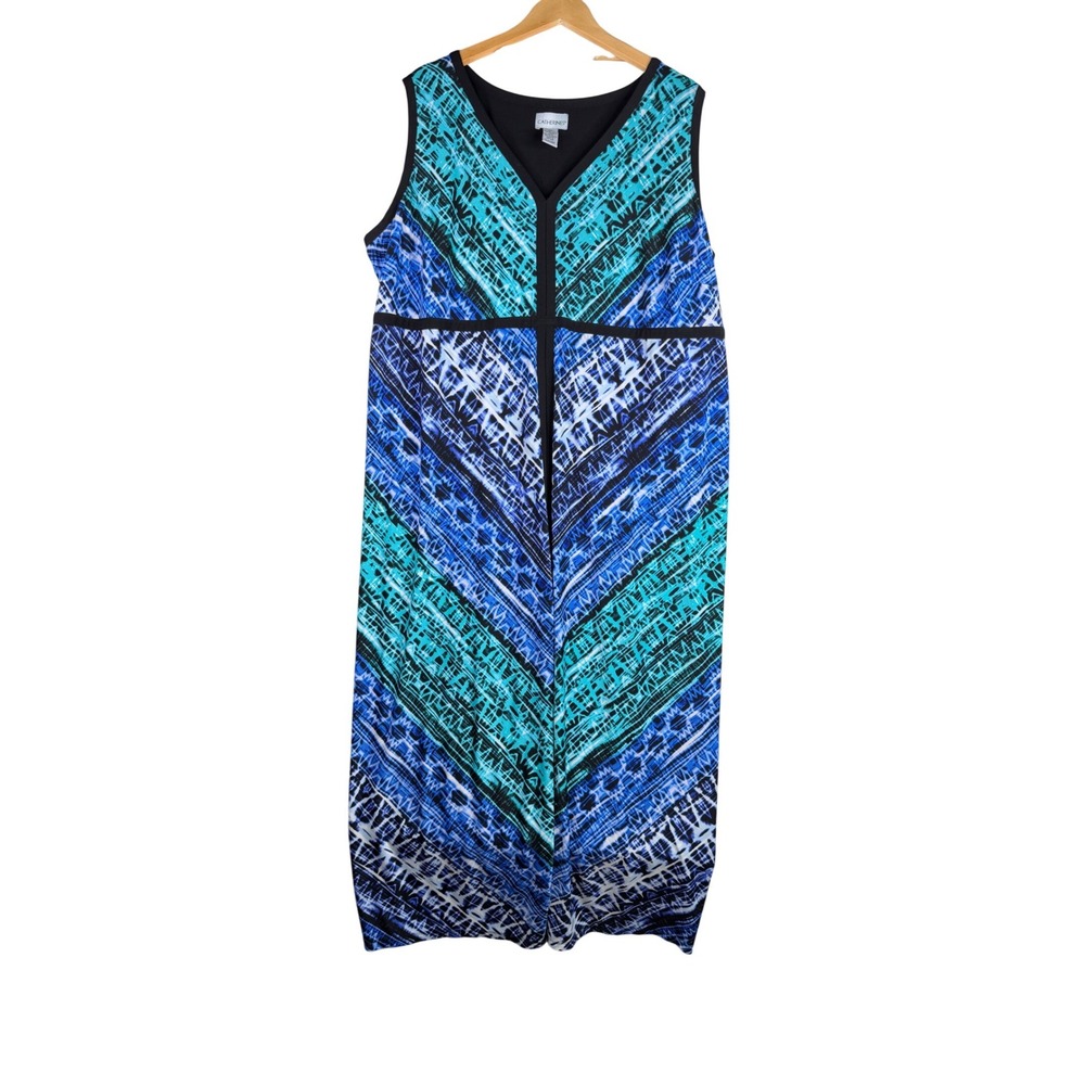 Catherines Chevron Geometric Print‎ Sleeveless Maxi Dress size 3X Blue/Green